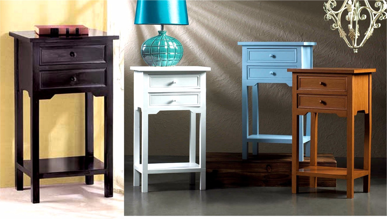 Set of 2 * WHITE CEDAR WOOD SIDE-END-NIGHT TABLES * 2 Drawers-Shelf * NIB