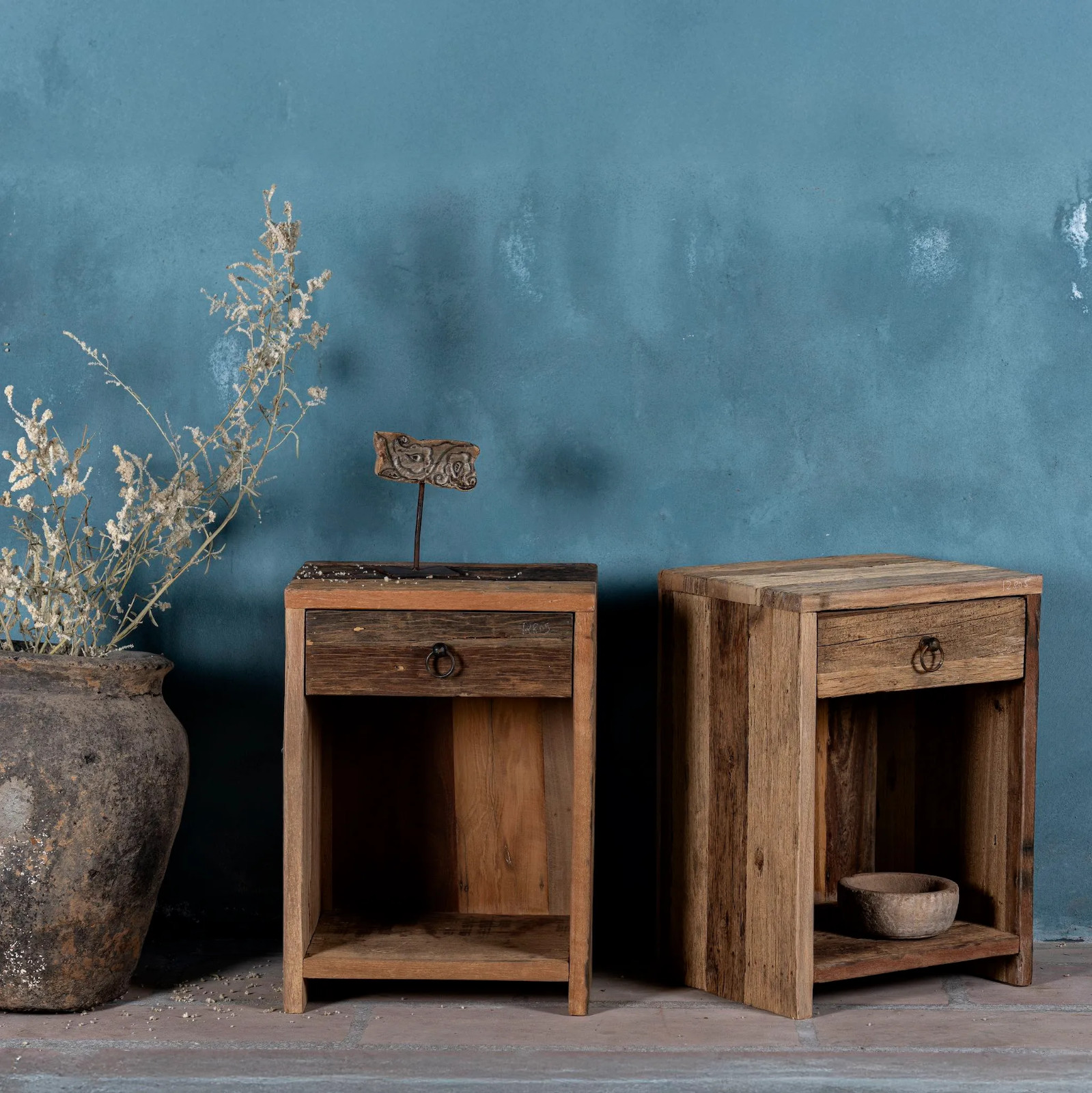 Artisan Handmade Bedside Table Solid Wood Hand Carved 16.9 × 13.8 × 23.6 inches