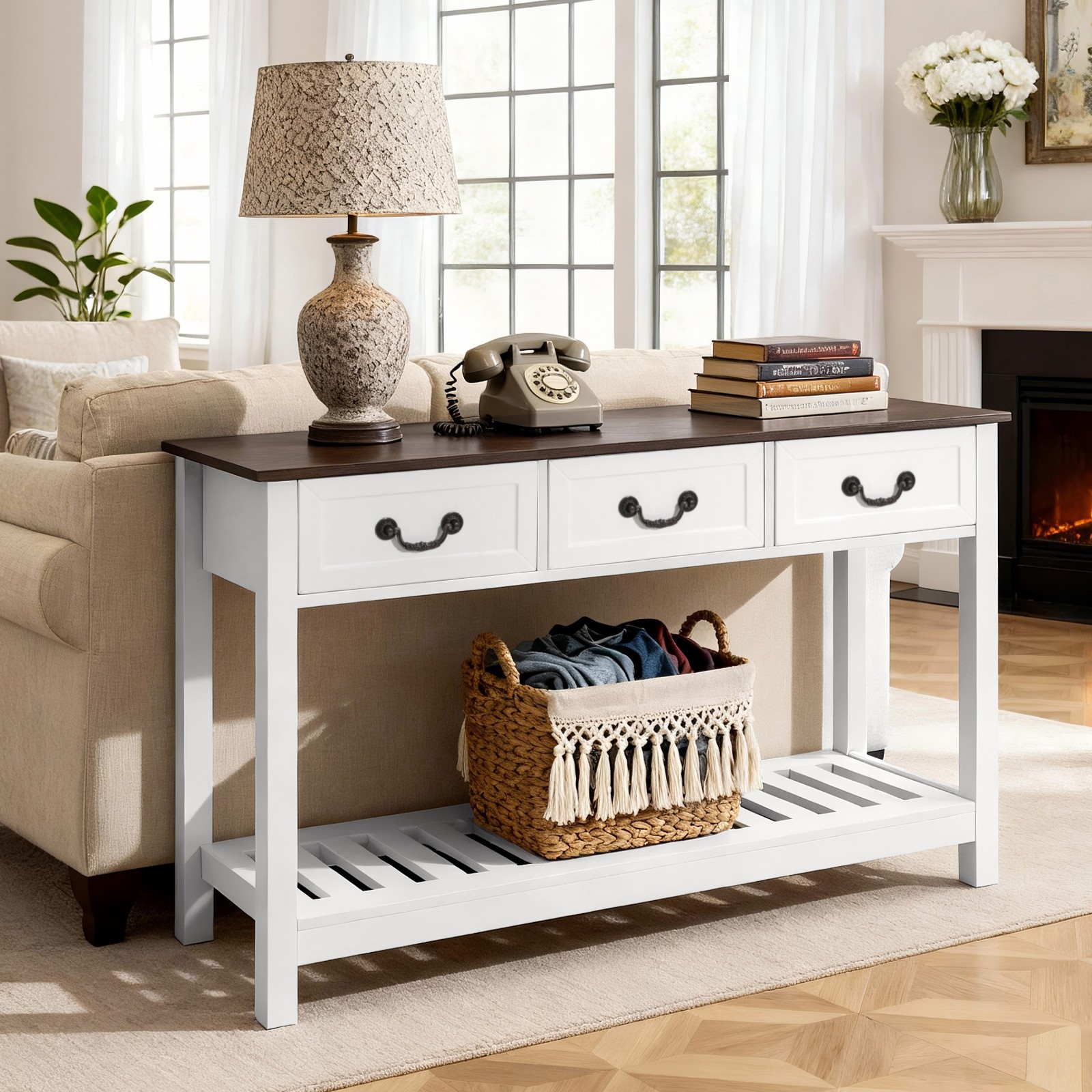 Uimoso 47″ Console Table with Drawers Rustic Sofa Desk Entryway Hall Side Stand