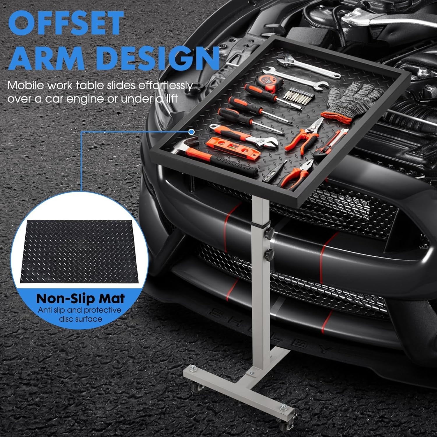Ergonomic Rolling Tool Tray Table – 220LBS Capacity Adjustable Height Workbench