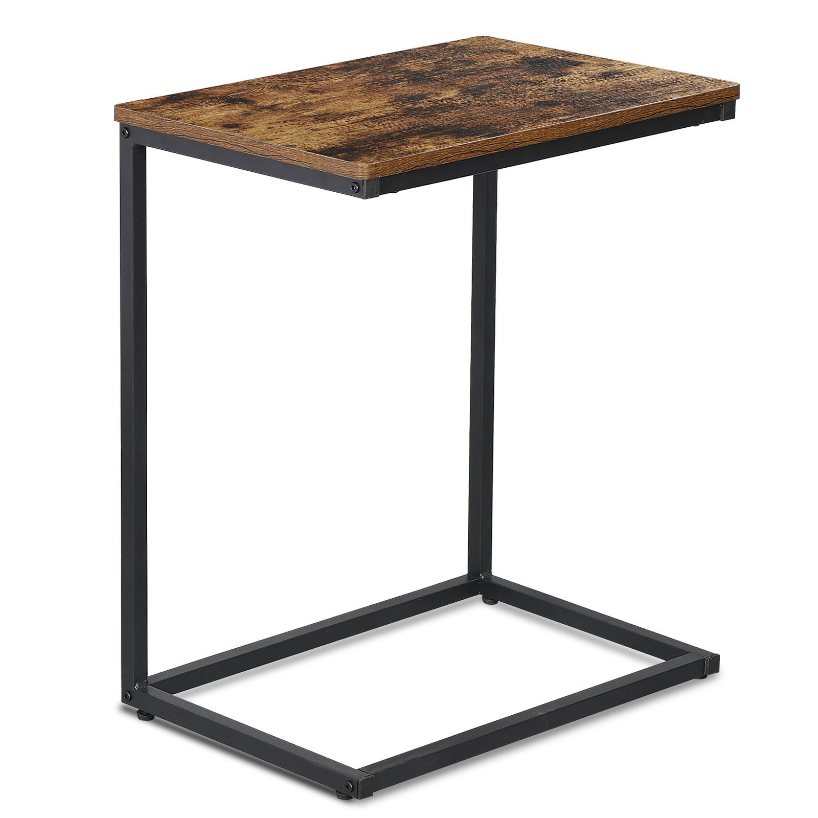 C-Shaped Side Table Couch Sofa End Table for TV Trays Living Room Rustic Brown