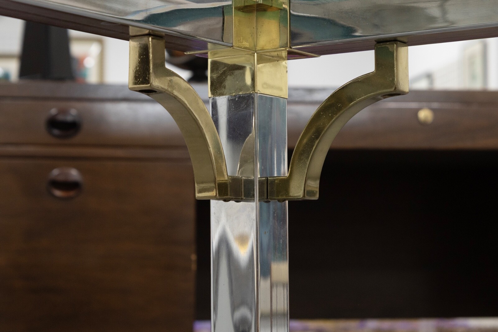 Vintage Art Deco Style Maison Jansen Chrome Brass Glass Square Coffee Side Table