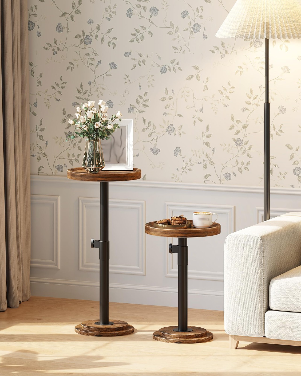 Height Adjustable Drink Table, Small Round Side Table, Pedestal Martini Table…