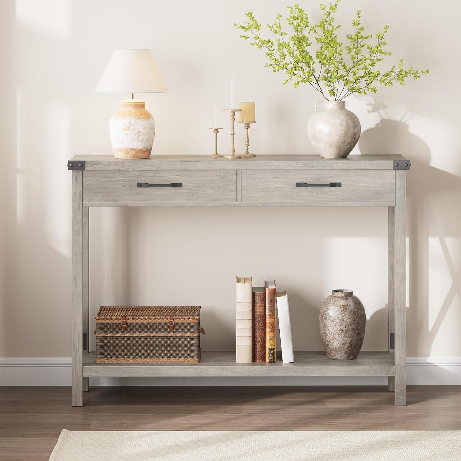 Console Table Open Shelf Accent Entryway Narrow Behind Sofa Table with 2 Drawer