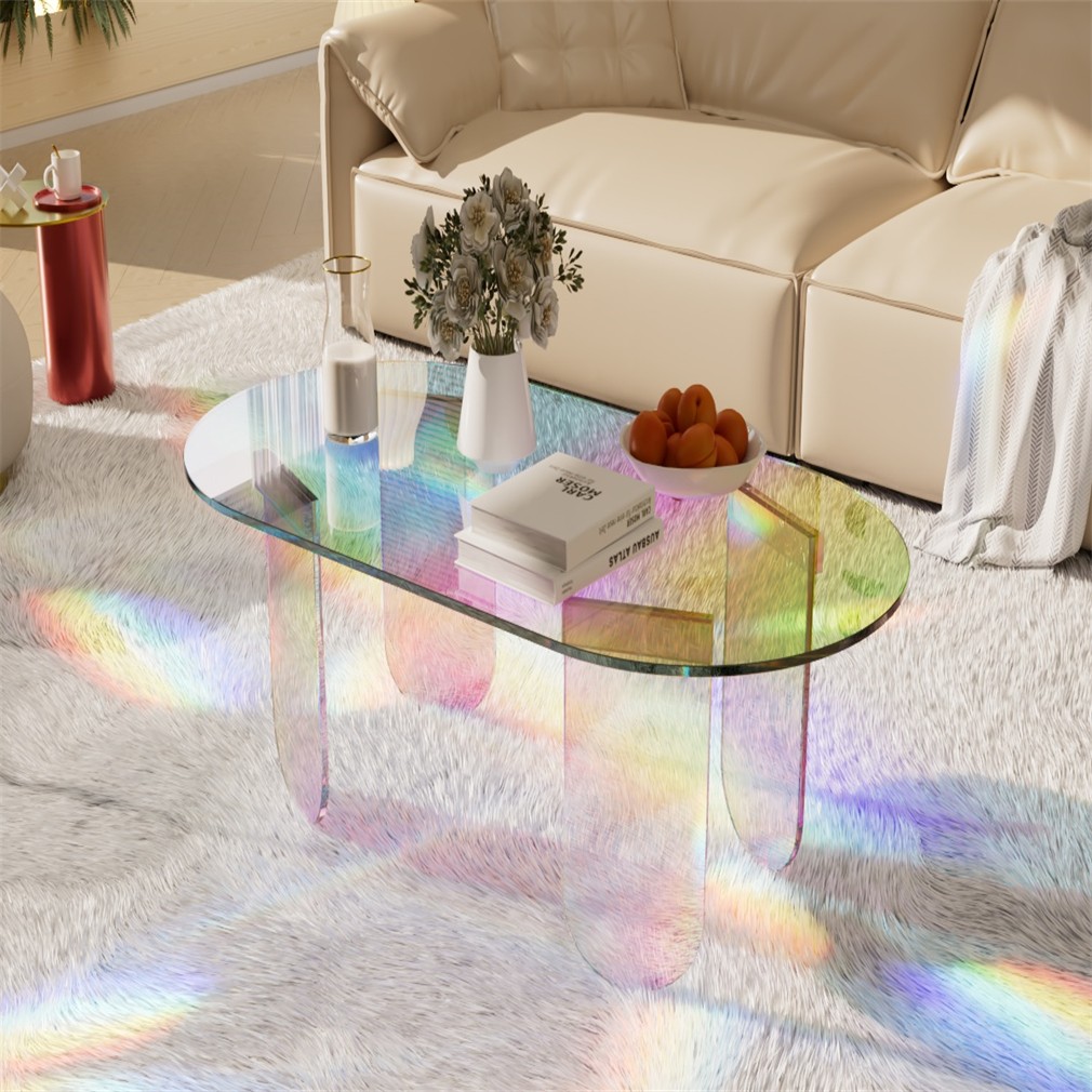 Rainbow-colored Coffee Table With Pvc Mat Vitality Indoor Home Decoration