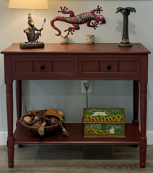 Cherry Brown Pine Wood Console Table Hallway Sofa Accent with Storage Drawers