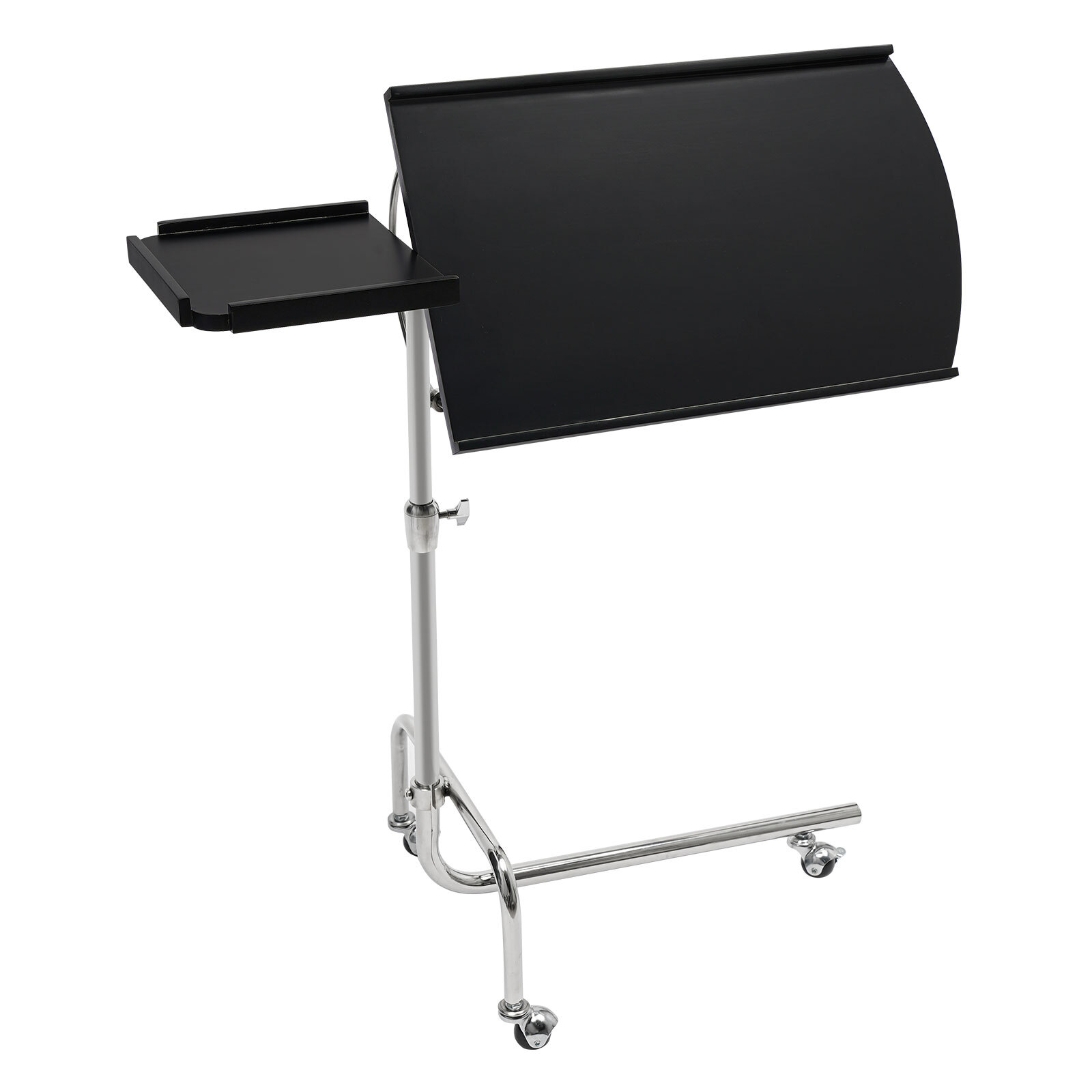 Modern Black Free-standing Adjustable Wood Swivel Tray Table w/ Ergonomic Stand