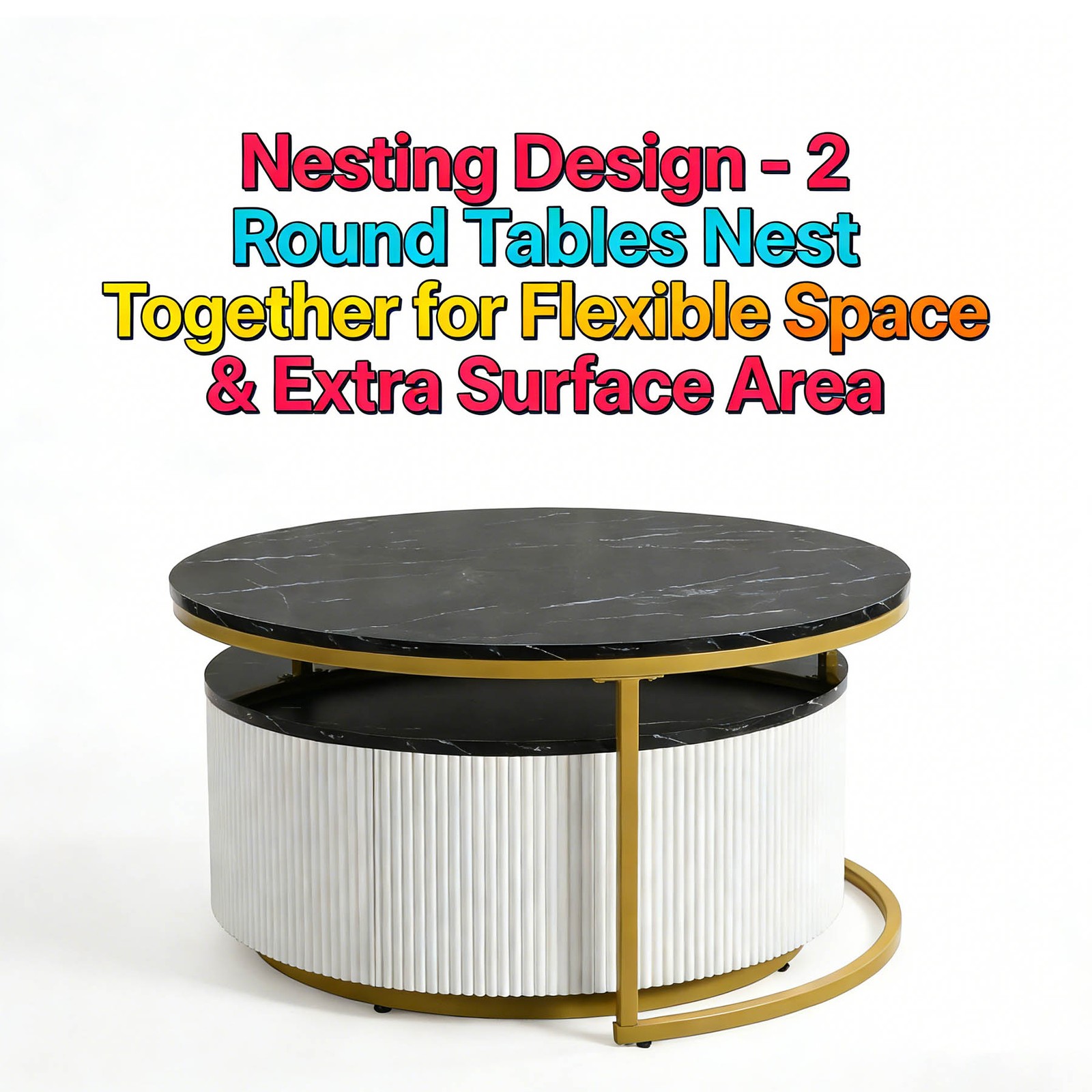 Round Nesting Coffee Table with Grooved Drawers