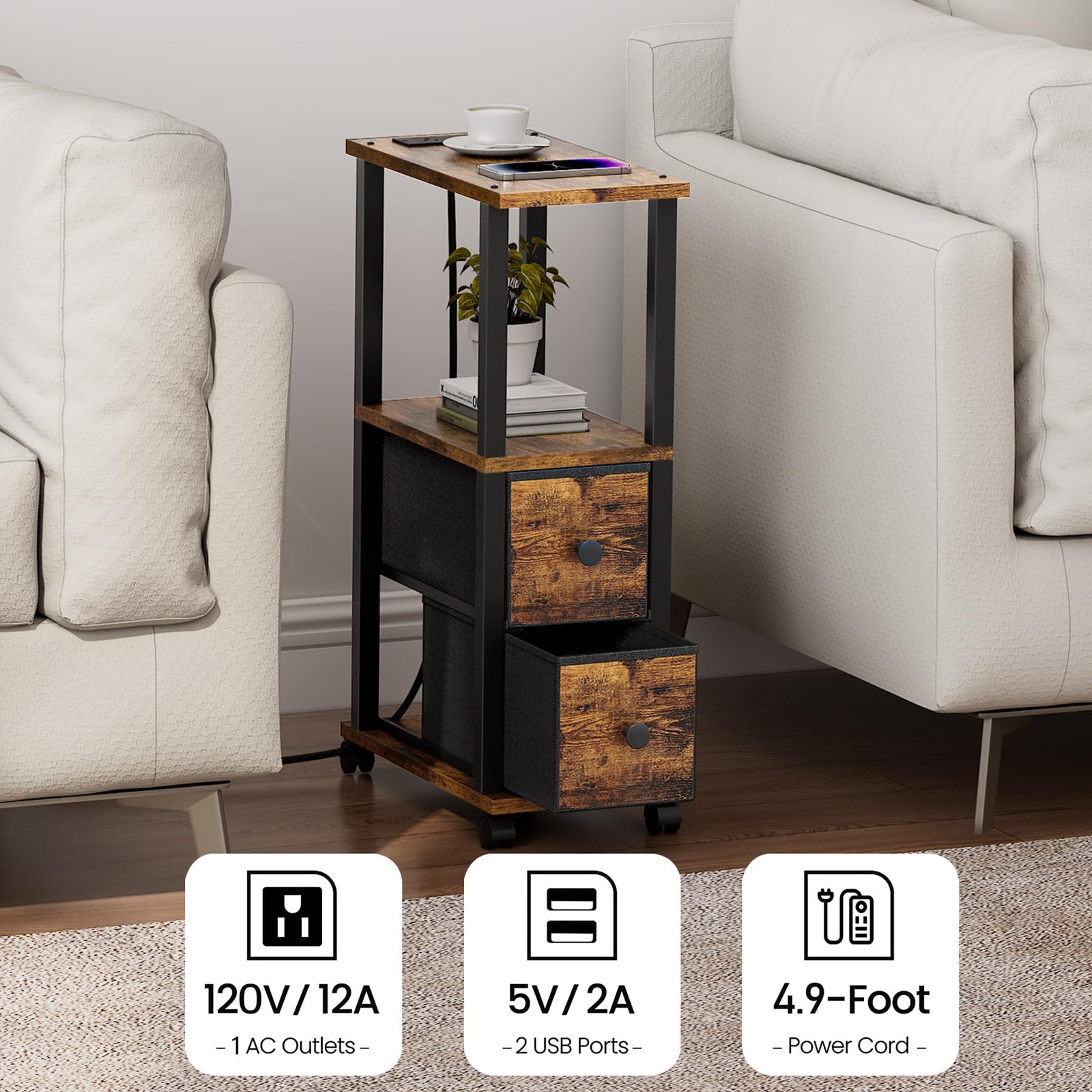 TUTOTAK Small Narrow 7.9 inches x 15.8 x 24.2 inches, Brown and Black