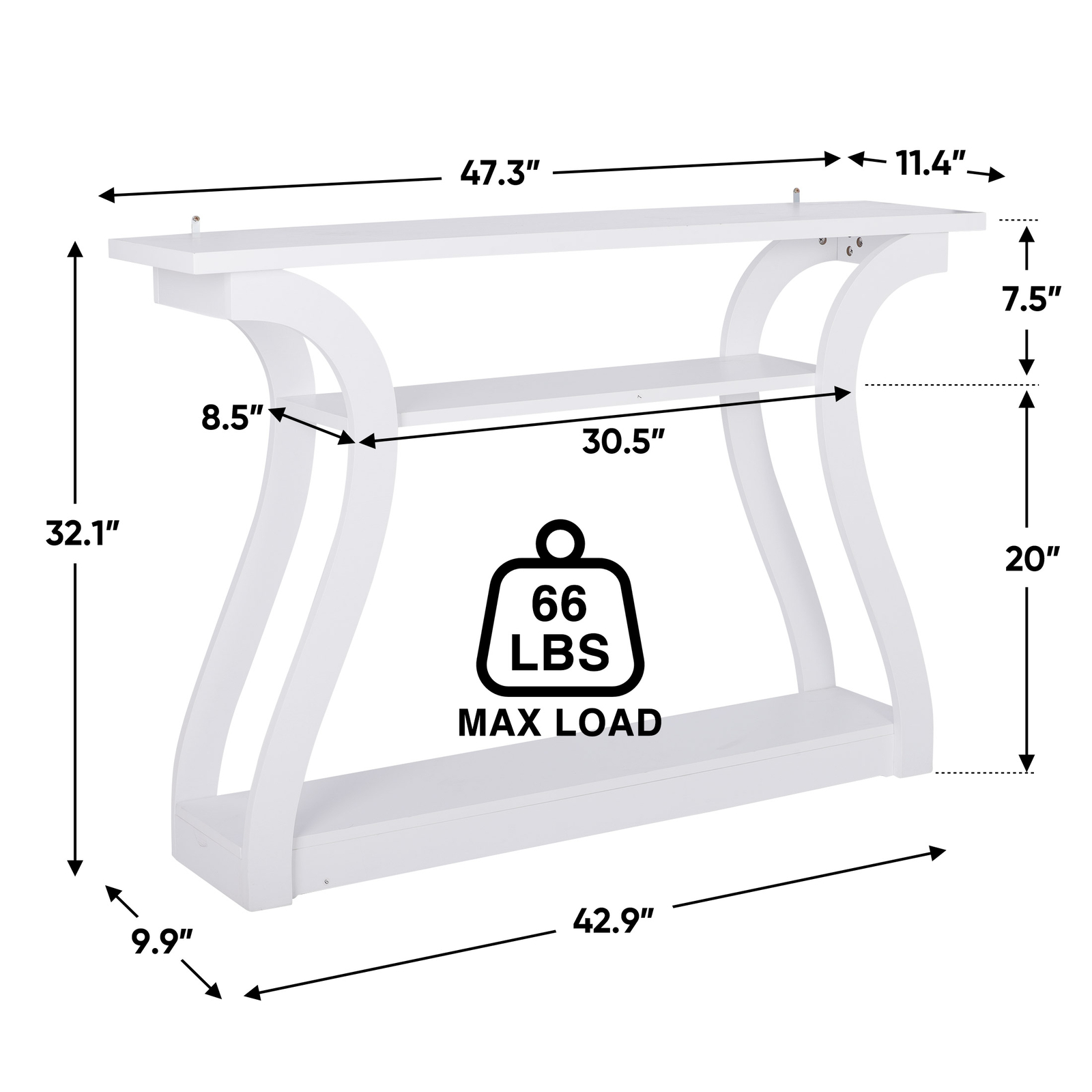 47″ Modern Console Table Accent Side Table for Sofa Entryway Display White