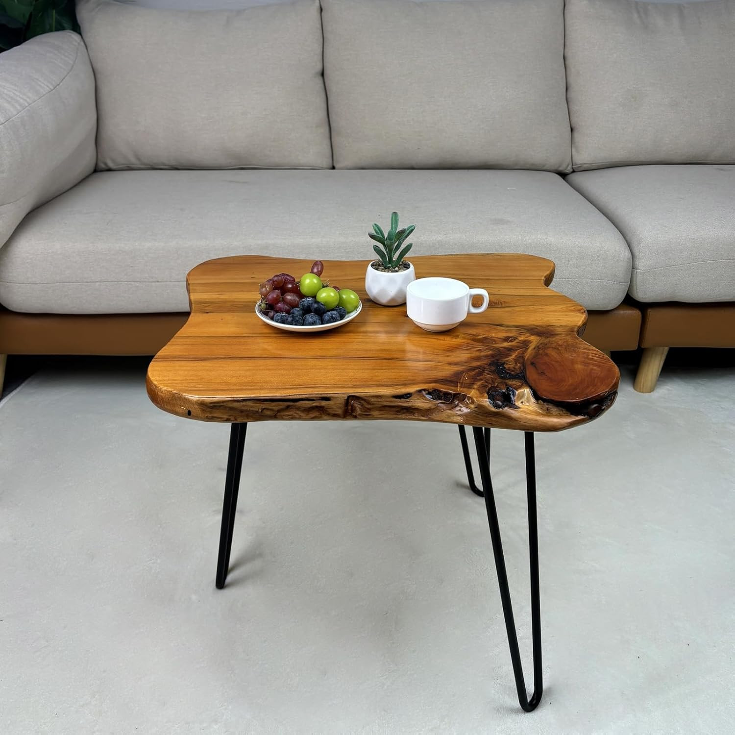 Rustic Live Edge Cedar Coffee Table with Stylish Metal Legs