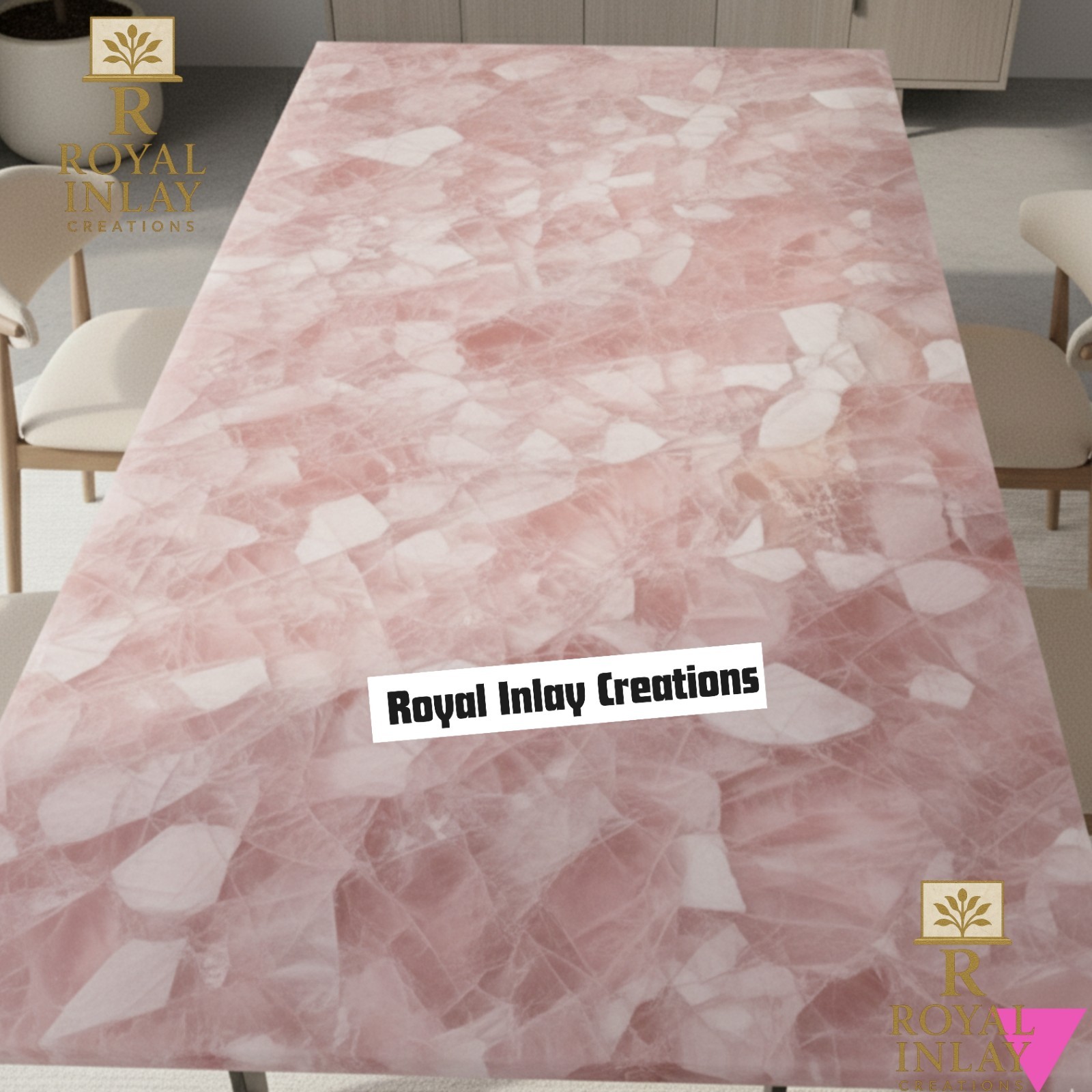 Serene Rose Quartz Dining Table and Countertop – Solid Gemstone Slab 60×30″
