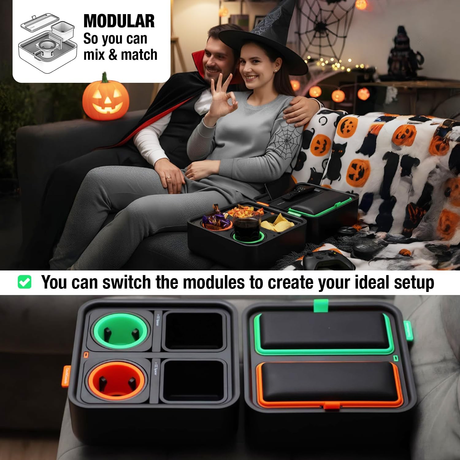 Original Tray Drinks Snacks Sofa Caddy Armrest Phone Stand TV Remote Storage