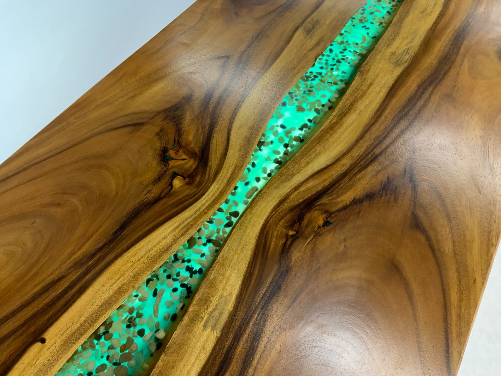 Acacia Wood Table with Green Epoxy River & Stones – 63.5″ x 32″ (sku 2-12)