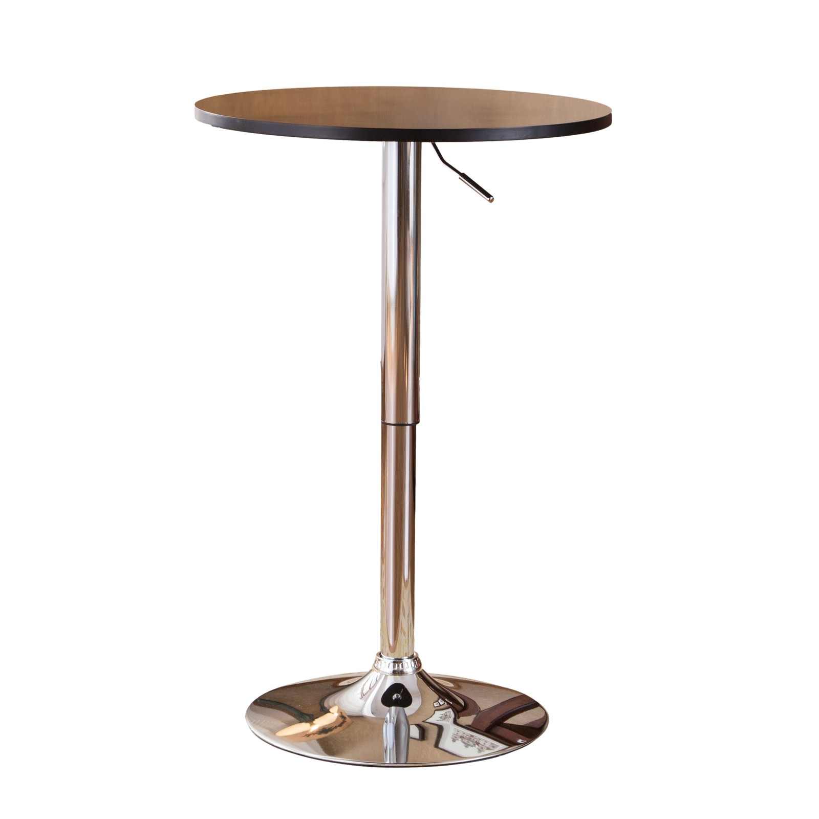 Adjustable black rod table, chrome metal cylinder and base, MDF + metal