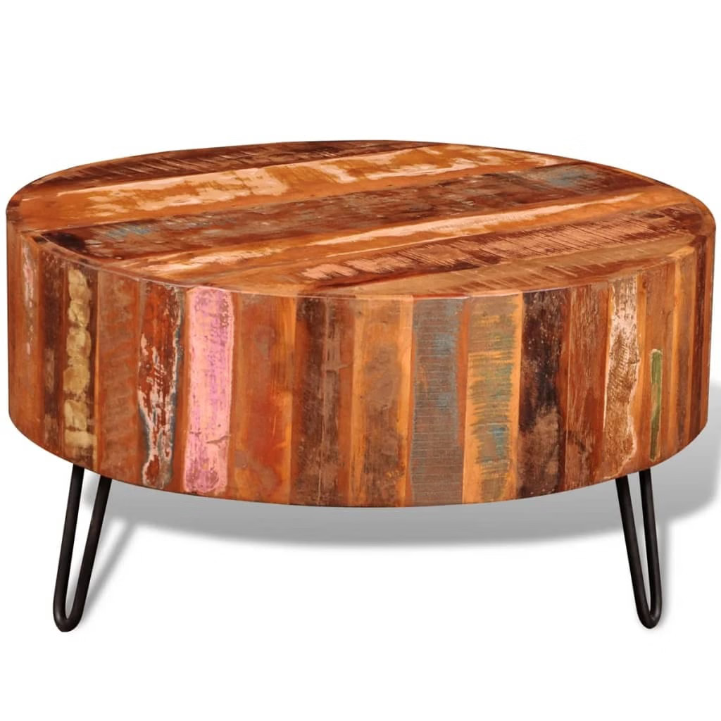 Coffee Table Multicolor Reclaimed solid wood, Iron 27.6 in diameter