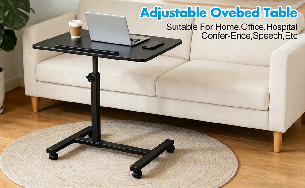 Rolling End Table Overbed Bedside Table Sofa Table Laptop Tabe Height Adjustment