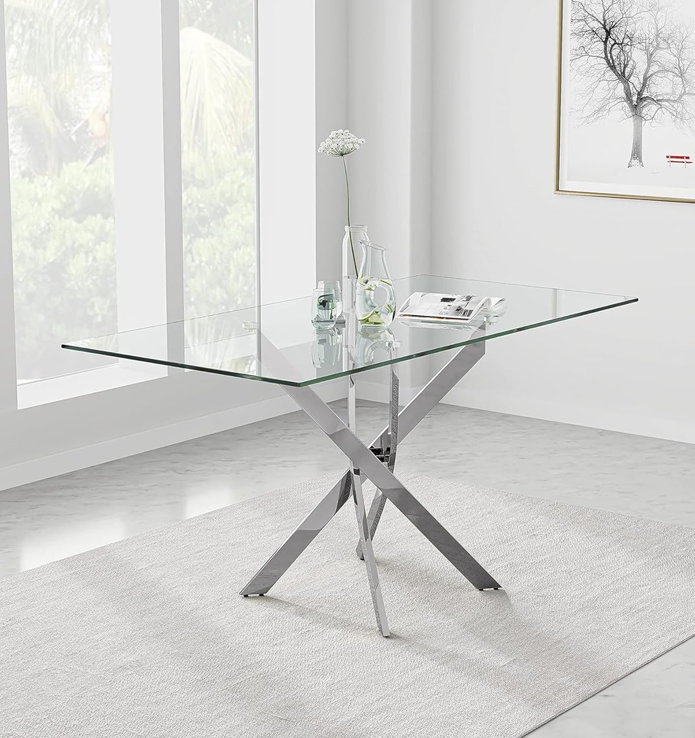 Elegant 47″ Tempered Glass Dining Table with Chrome Legs for Home & Office