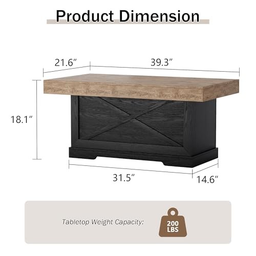 Coffee Table 39 in Rustic Center Table with X-Design Rectangular Dark Oak Black