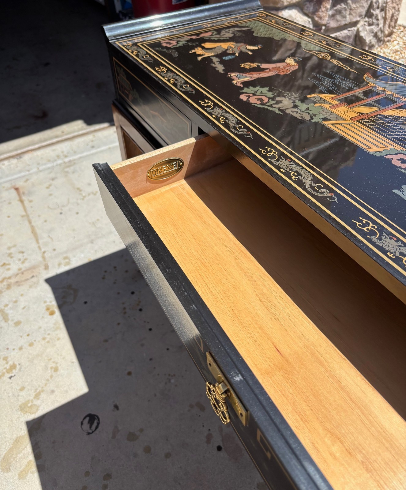 Drexel Heritage Chinoiserie Asian Black Lacquer Console Hall Table