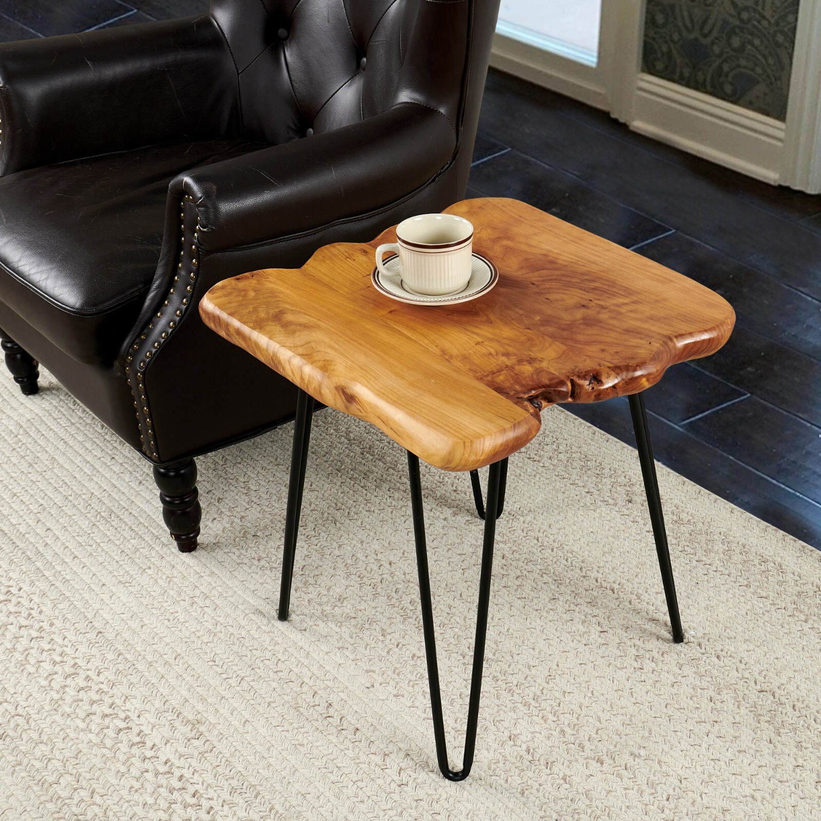 GREENAGE Cedar Live Edge Coffee Table with 4 Hairpin Legs 20″ x 20″ x 21″ Height