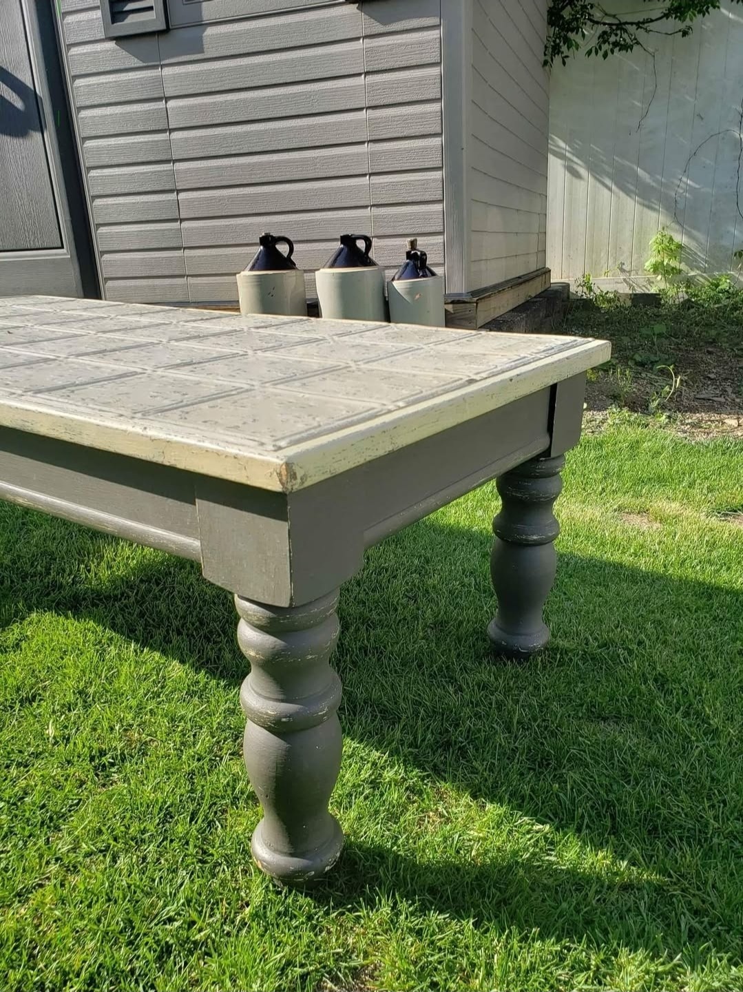 Unique Solid WOOD Coffee Table Tin Top FARMHOUSE Style