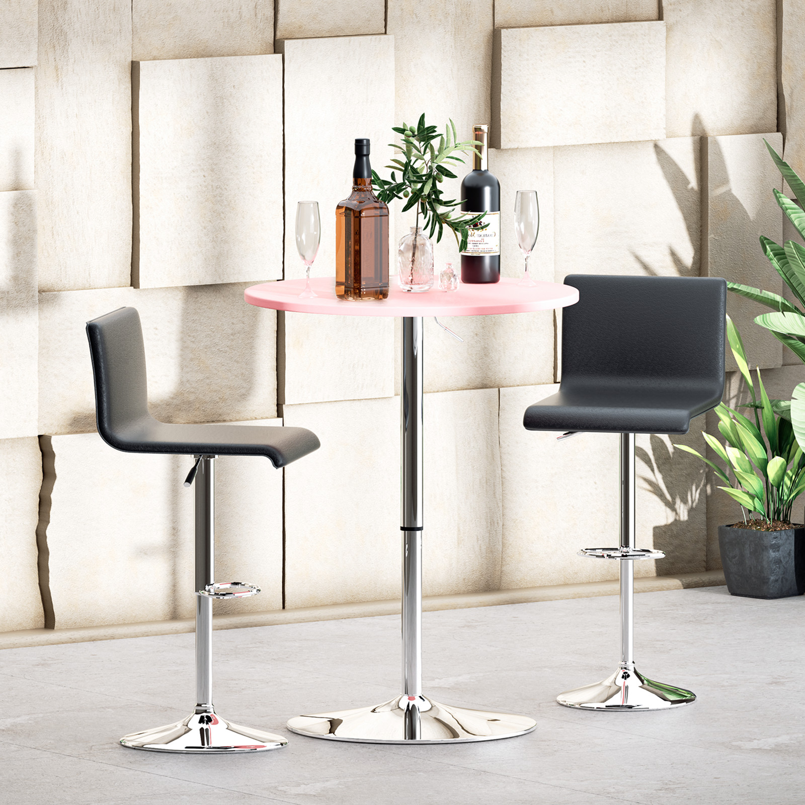 23.6″ Pink Pub Bar Table[ADJUSTABLE HEIGHT 360-DEGREE SWIVEL]Wood Round Tabletop