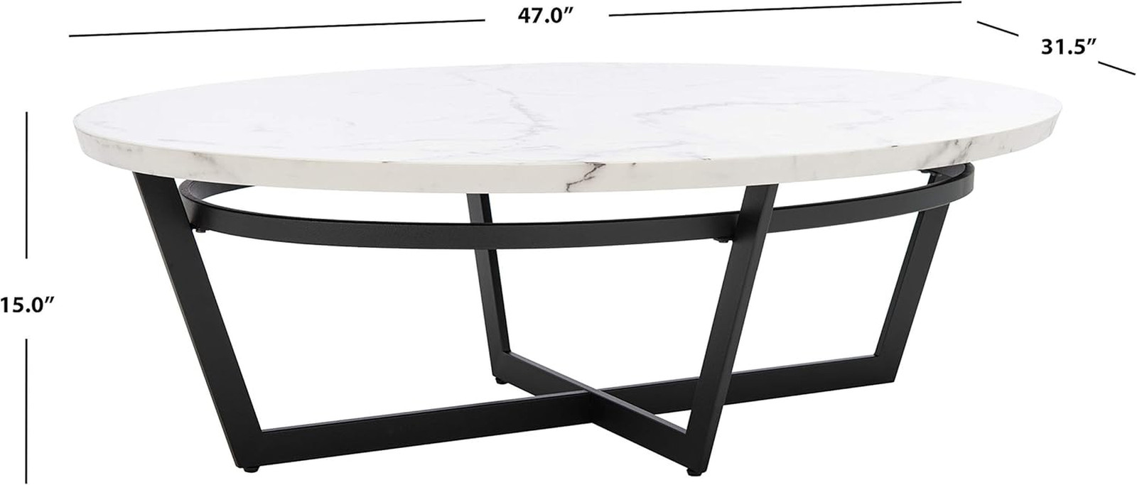 Sleek Oval Coffee Table with White Marble Top and Stylish Black Base