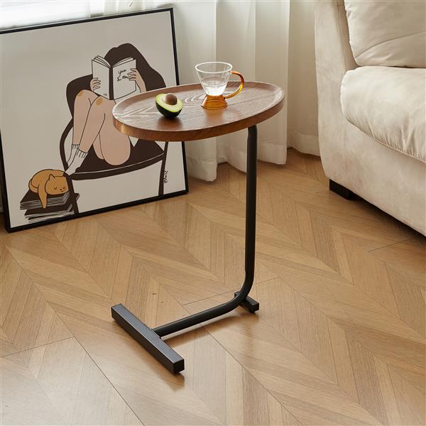 C Shaped End Table Small Side Table Narrow for Sofa Couch and Bed Bedroom Brown