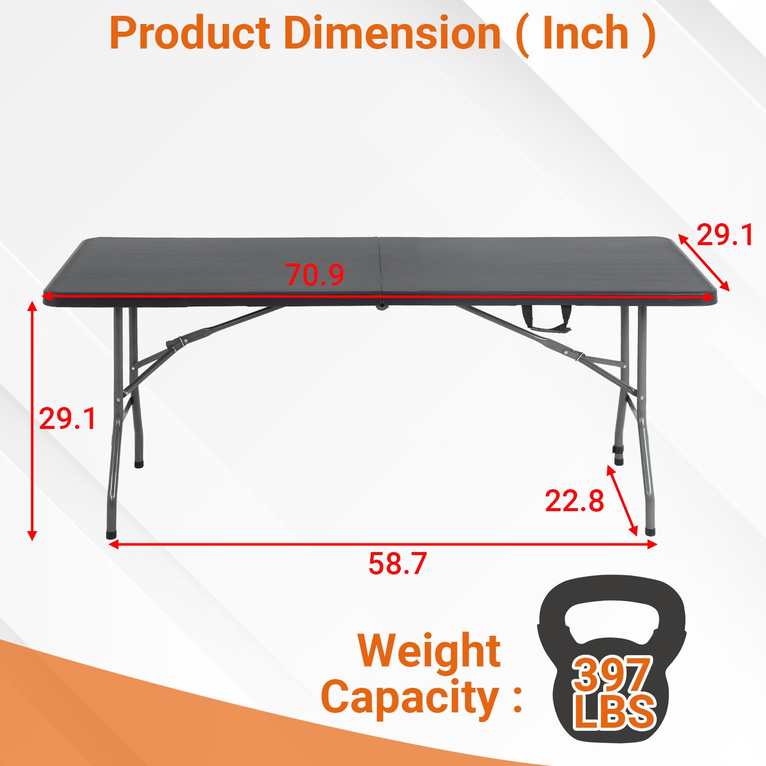 6FT Folding Table Portable Plastic Table w/ Carry Handle Waterproof & Foldable