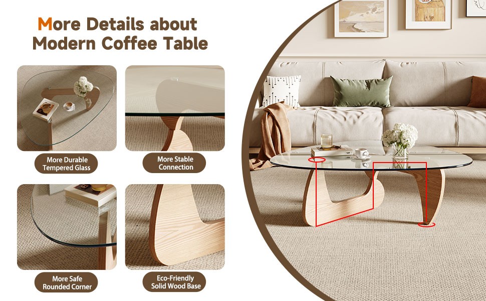 Modern Coffee Table for Living Room and Small Spaces, 43.3″ x 29.5″ x 15.8″