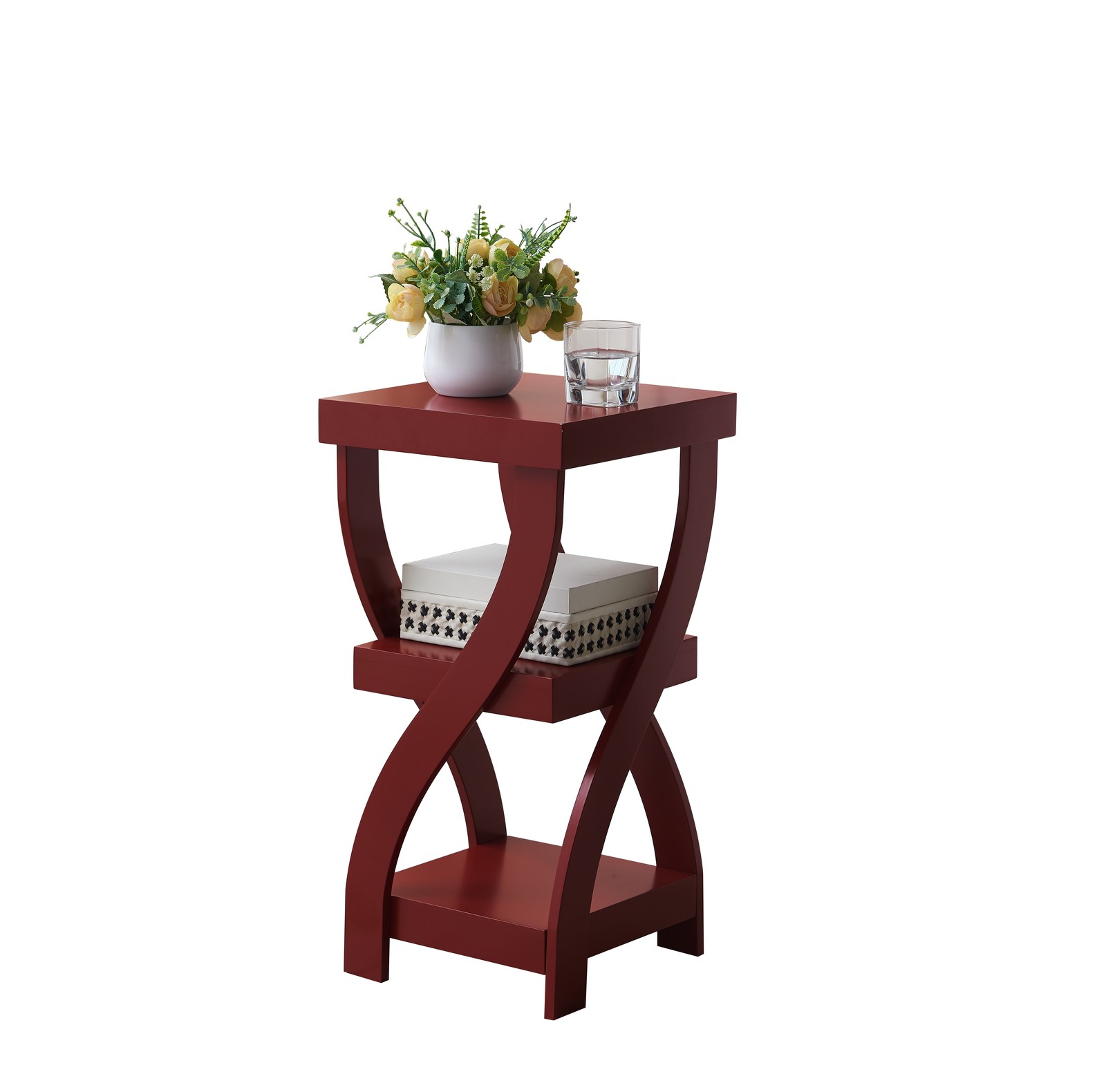 Kings Brand – 2 Tier Side End Table with Storage, Living Room, Entryway, Red
