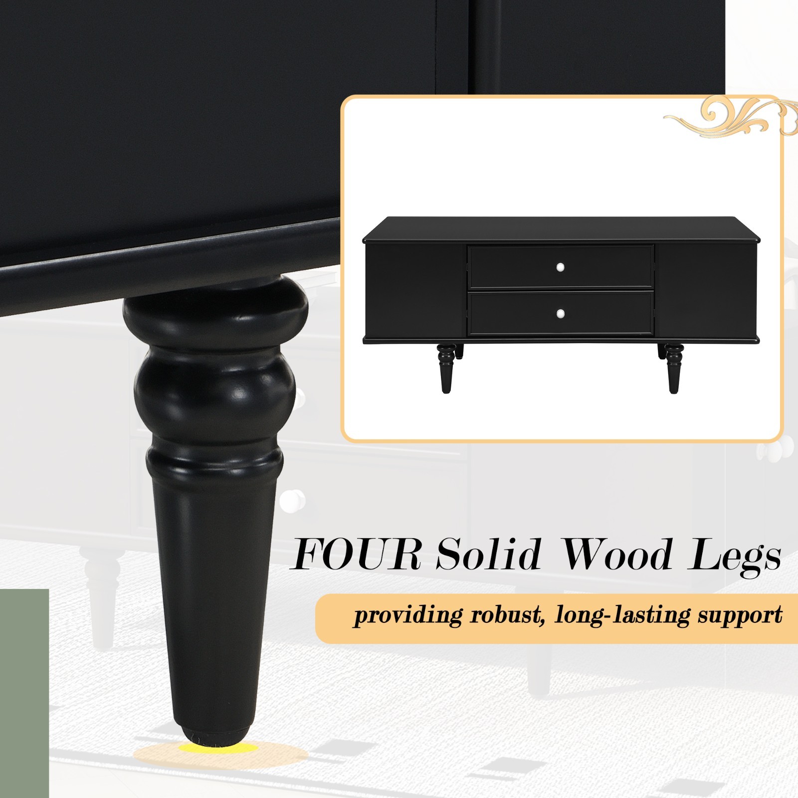 Modern Rectangle Coffee Table Center Table With Storage Drawers Solid Wood Legs