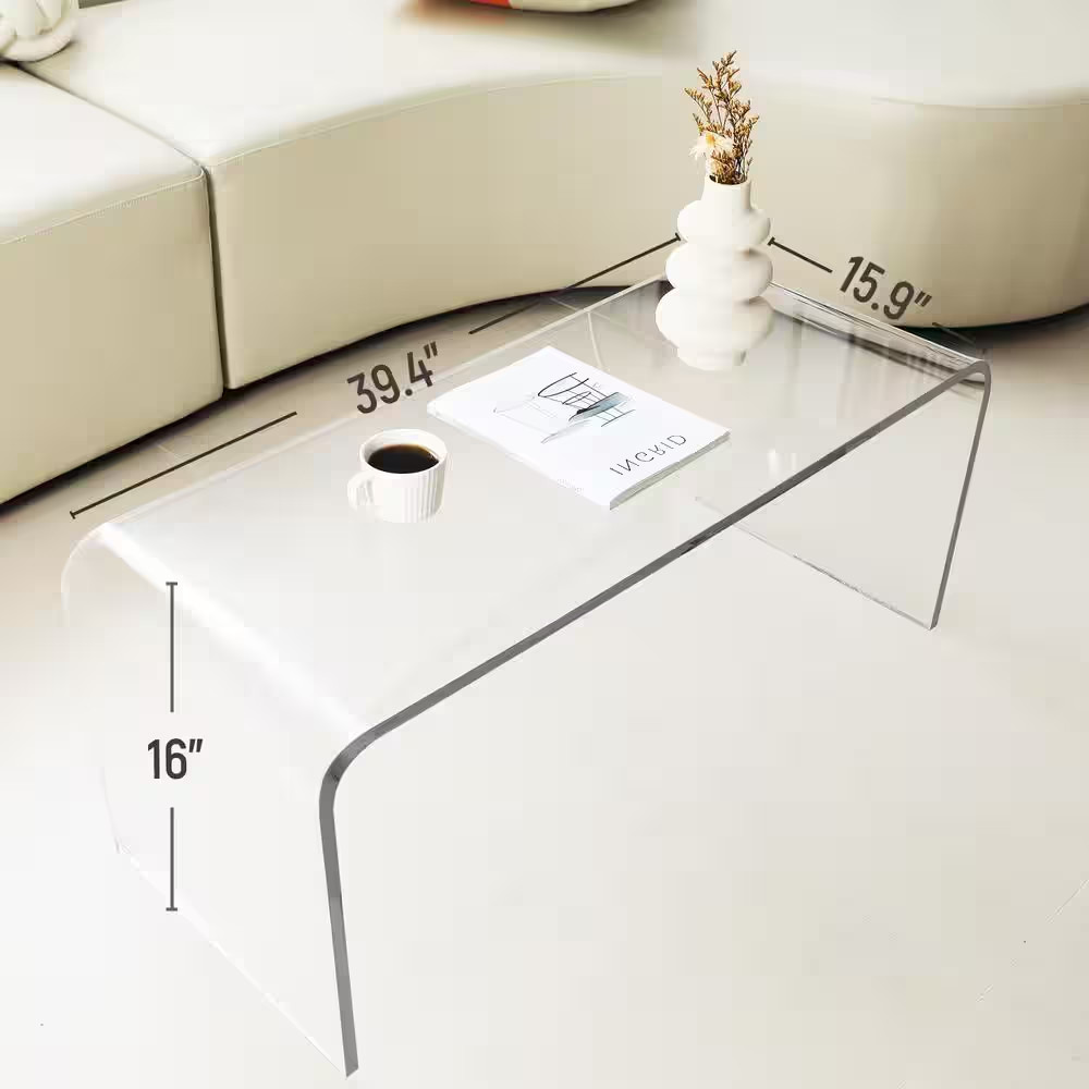 39.25 In. Long Rectangle All Acrylic 15 Mm Thick Waterfall Coffee Table, Clear