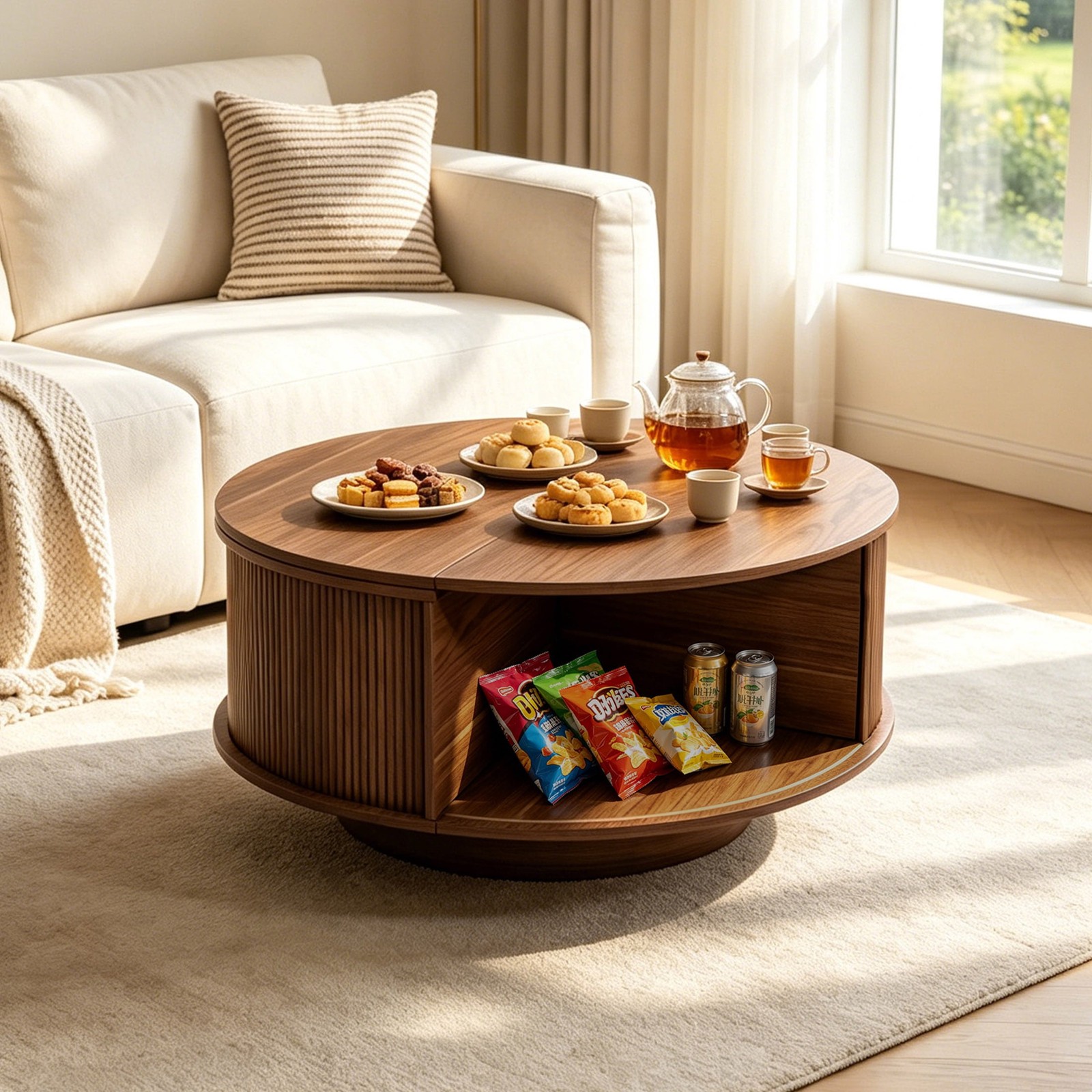 31.5″ Lift Top Round Coffee Table, Center Table with Storage for Living Room