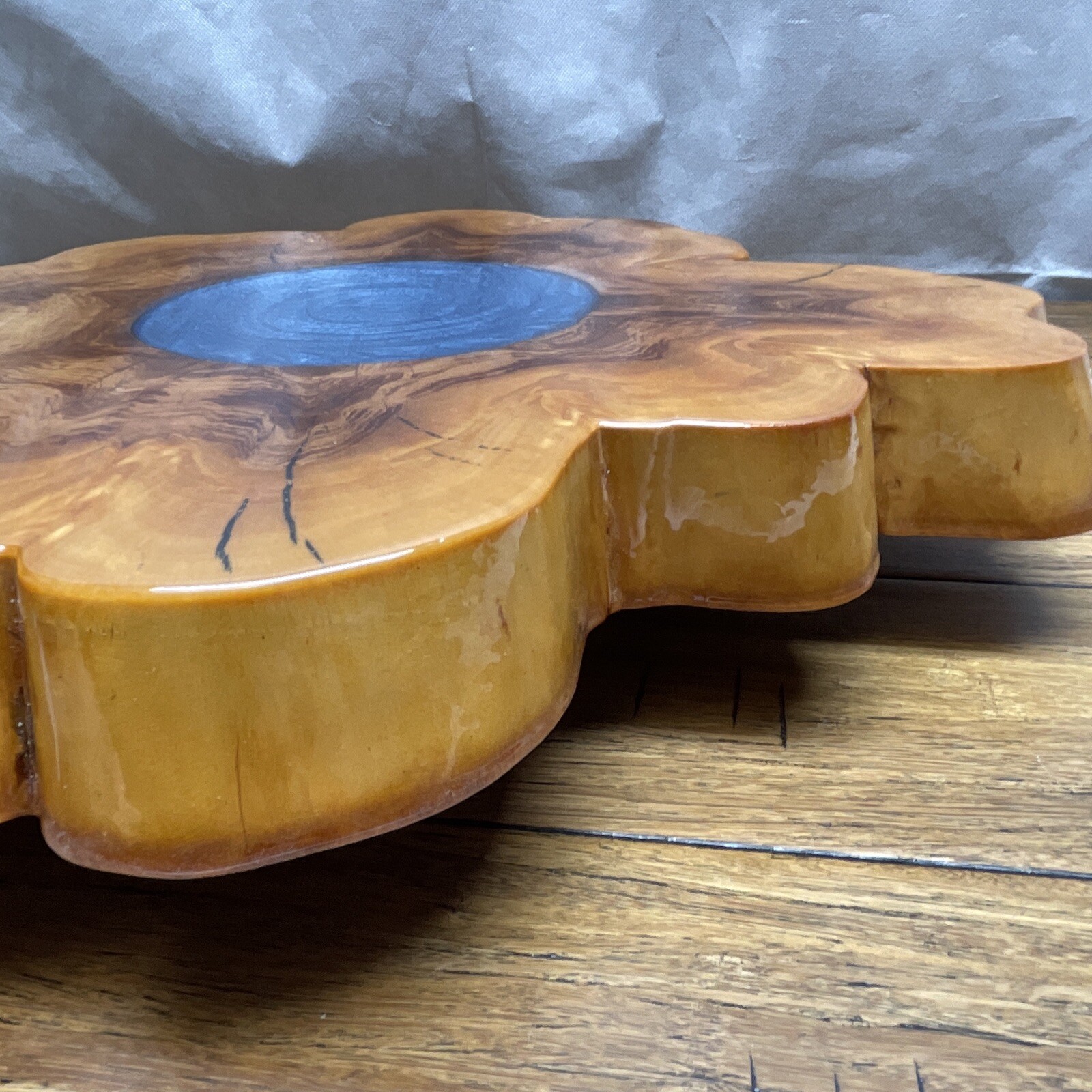 Handmade Florida Cedar Tree Slice Blue Pool Epoxy Lazy Susan Apathetic Annie