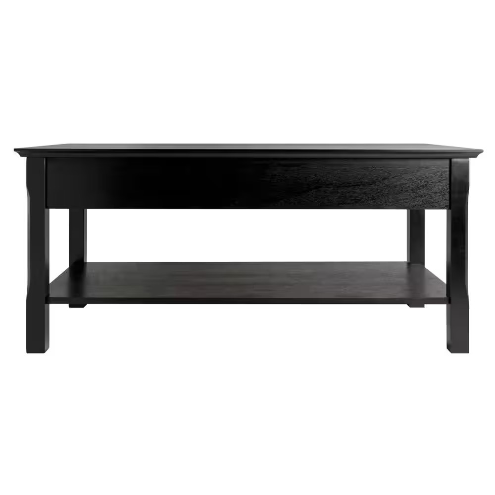 Timber 38 In. Black Medium Rectangle Wood Coffee Table with Shelf
