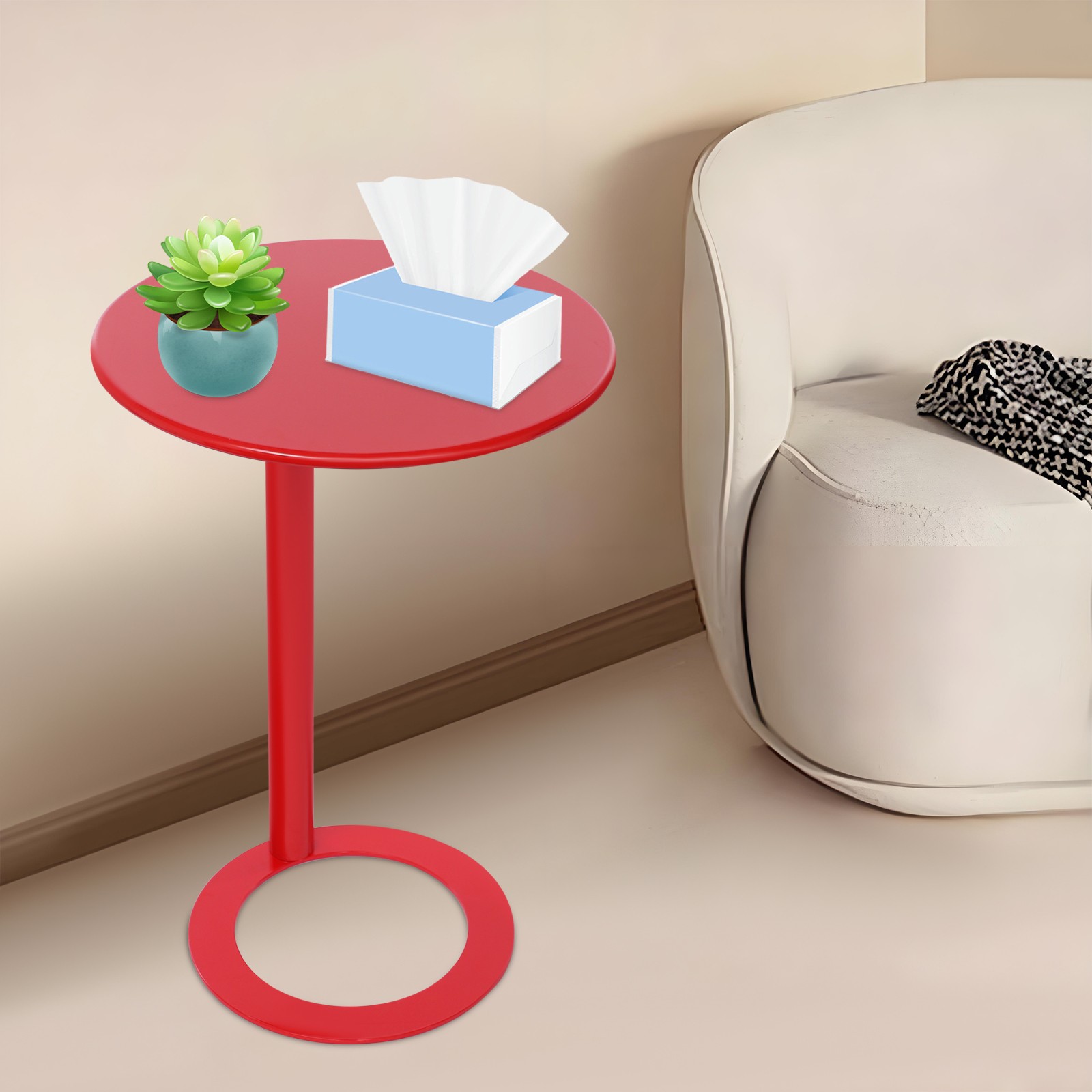 C-Shaped Sofa Side Table Free Standing Iron Coffee Table with 30kg Load Capacity