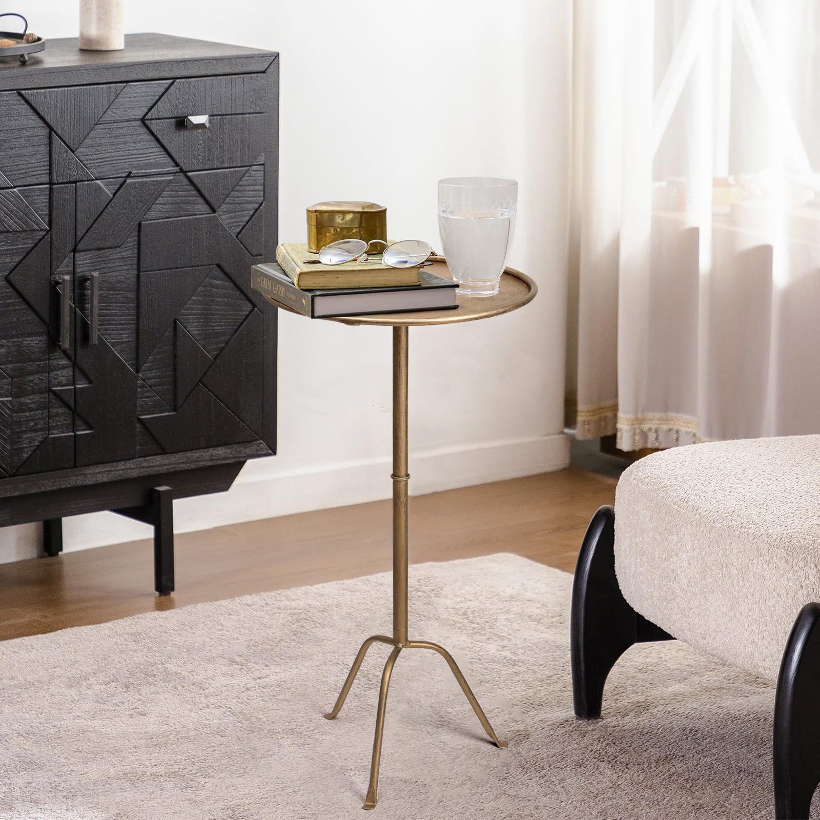 Antique Brass Metal Martini Side Table – Compact Art Deco Cocktail Table