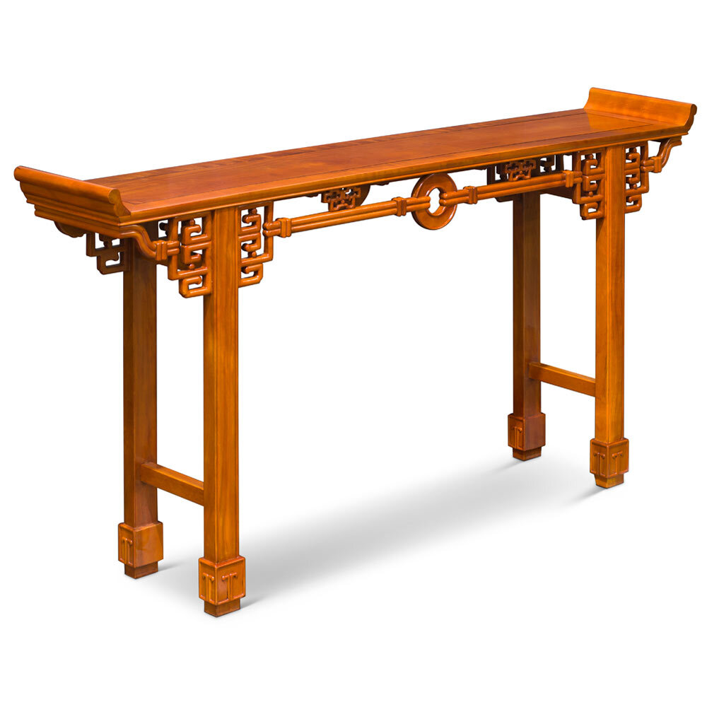 US SELLER – 72 Inch Natural Finish Rosewood Coin Design Asian Altar Table