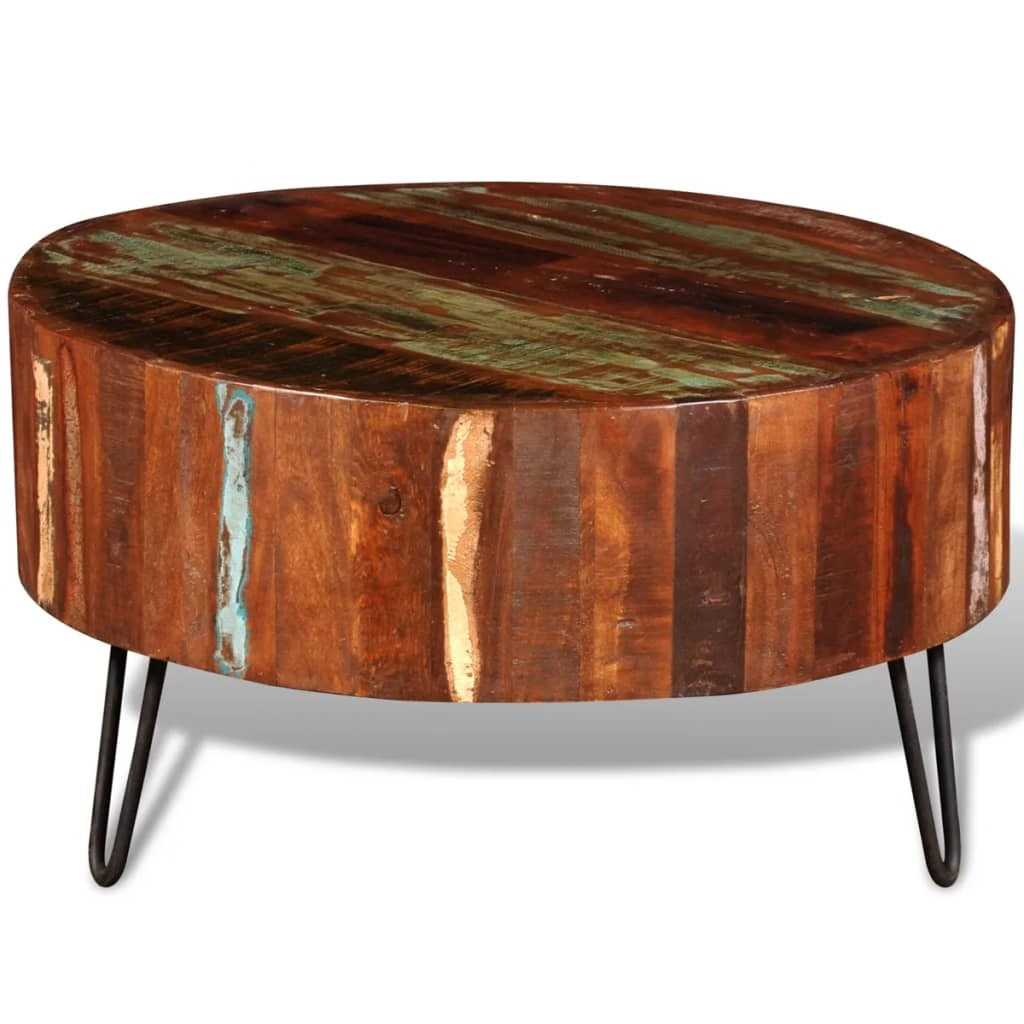 Coffee Table Multicolor Reclaimed solid wood, Iron 27.6 in diameter