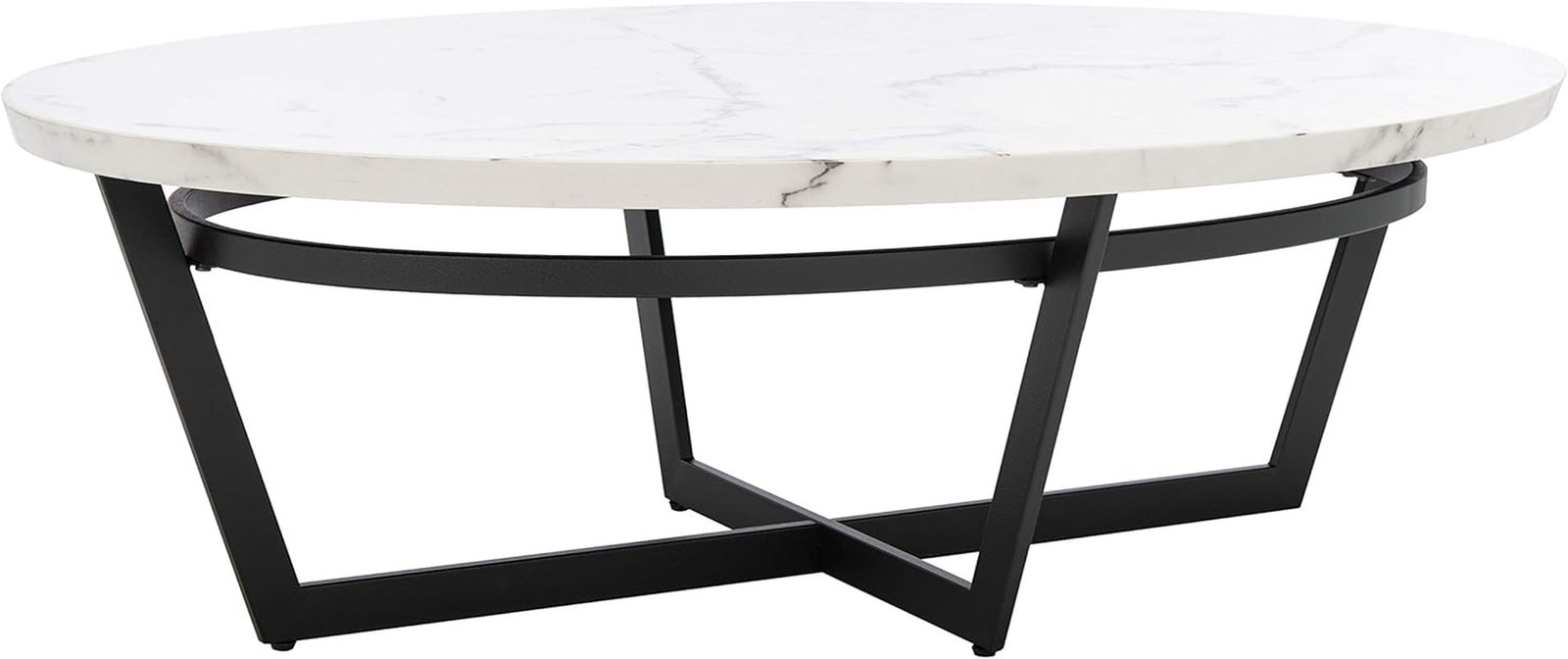 Sleek Oval Coffee Table with White Marble Top and Stylish Black Base