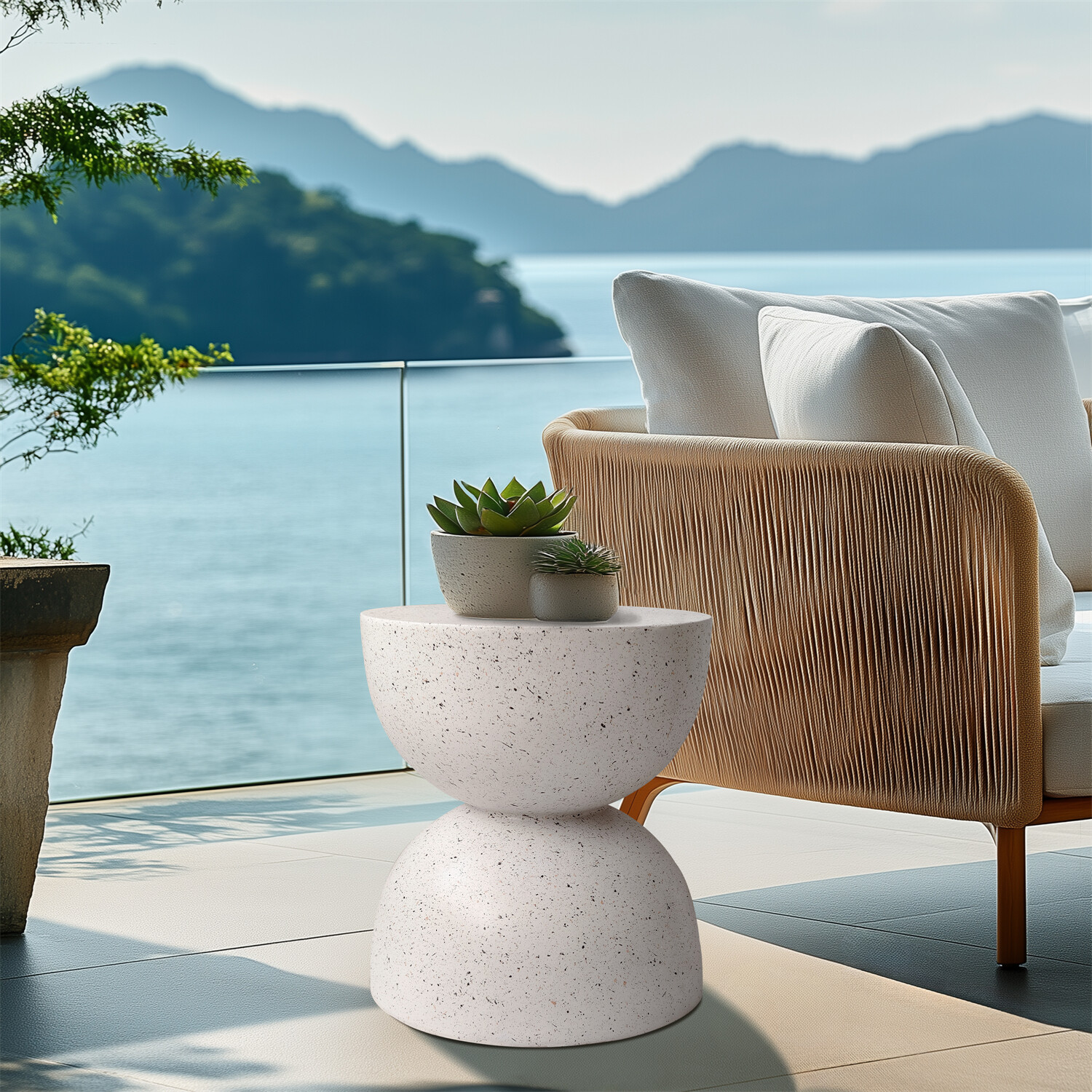Unique Outdoor Concrete Side Table for Living Room Bedroom End Table Plant Stand