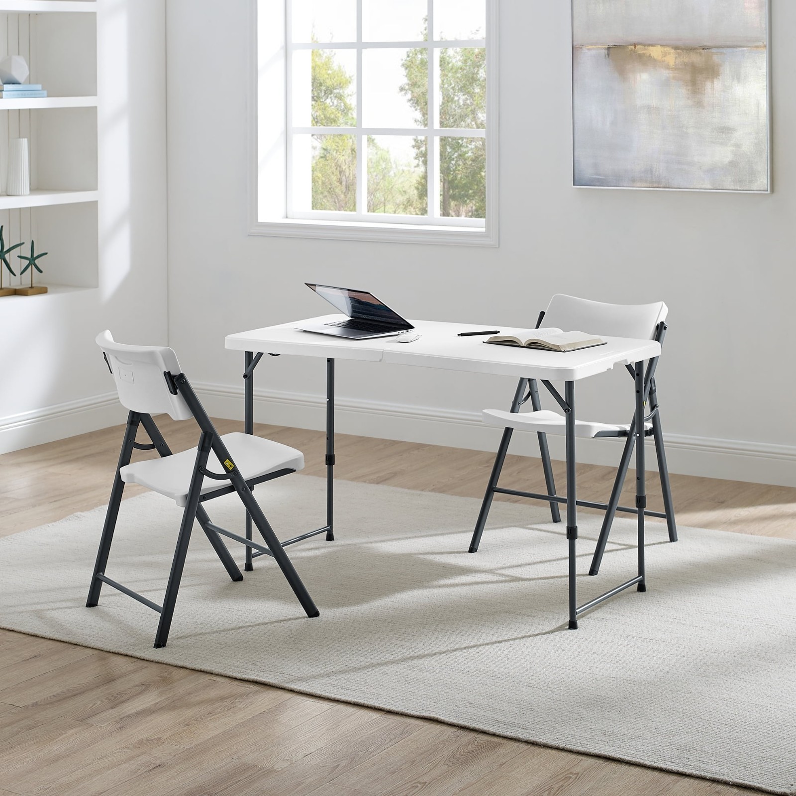 Mainstays 4 Foot Adjustable Height Folding Plastic Table, White