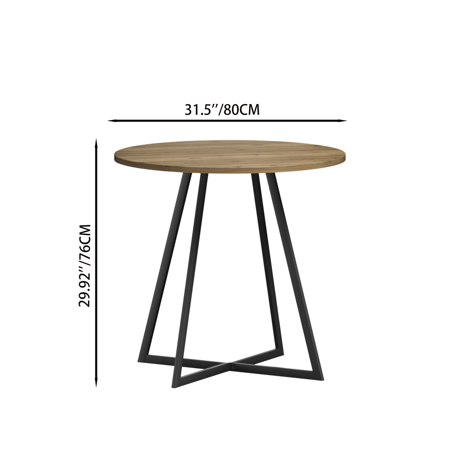 31.5 Inch Round Dining Table Brown MDF Top Black Metal Legs