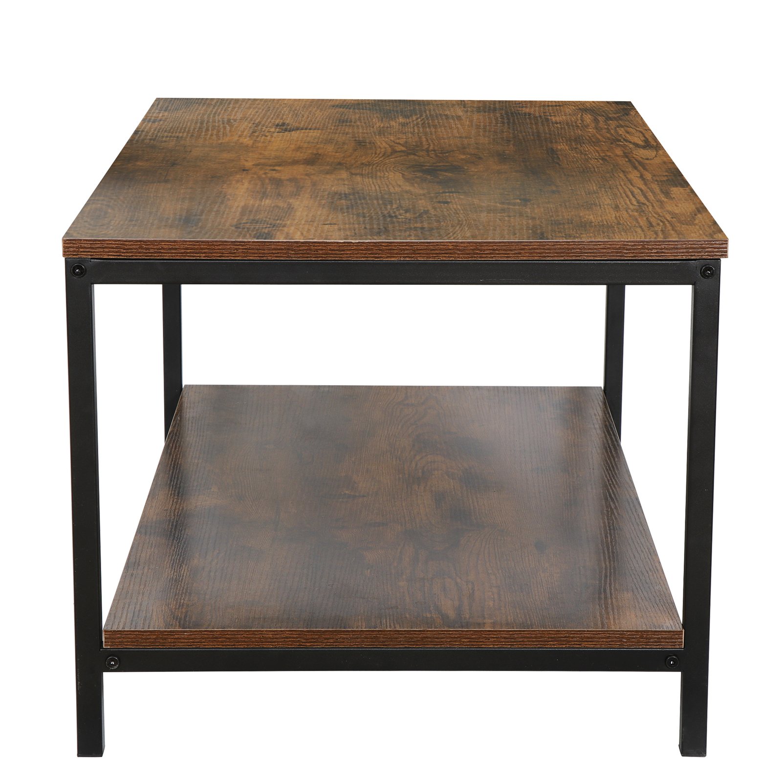 2-Tier Small Coffee Table Rectangle Wood Side End Table w/ Storage Rustic Brown