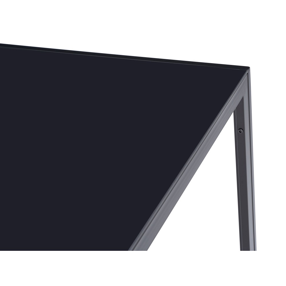 47.25″ Black Glass Dining Table, 4-Seater w/ Metal Frame for Small Spaces