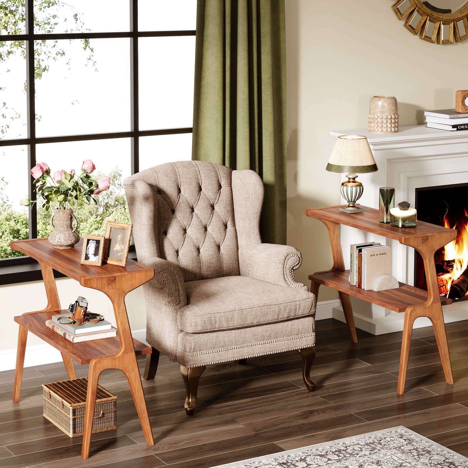 Mid Century Modern 27.56″ Solid Wood End Table – Narrow Farmhouse Side Table