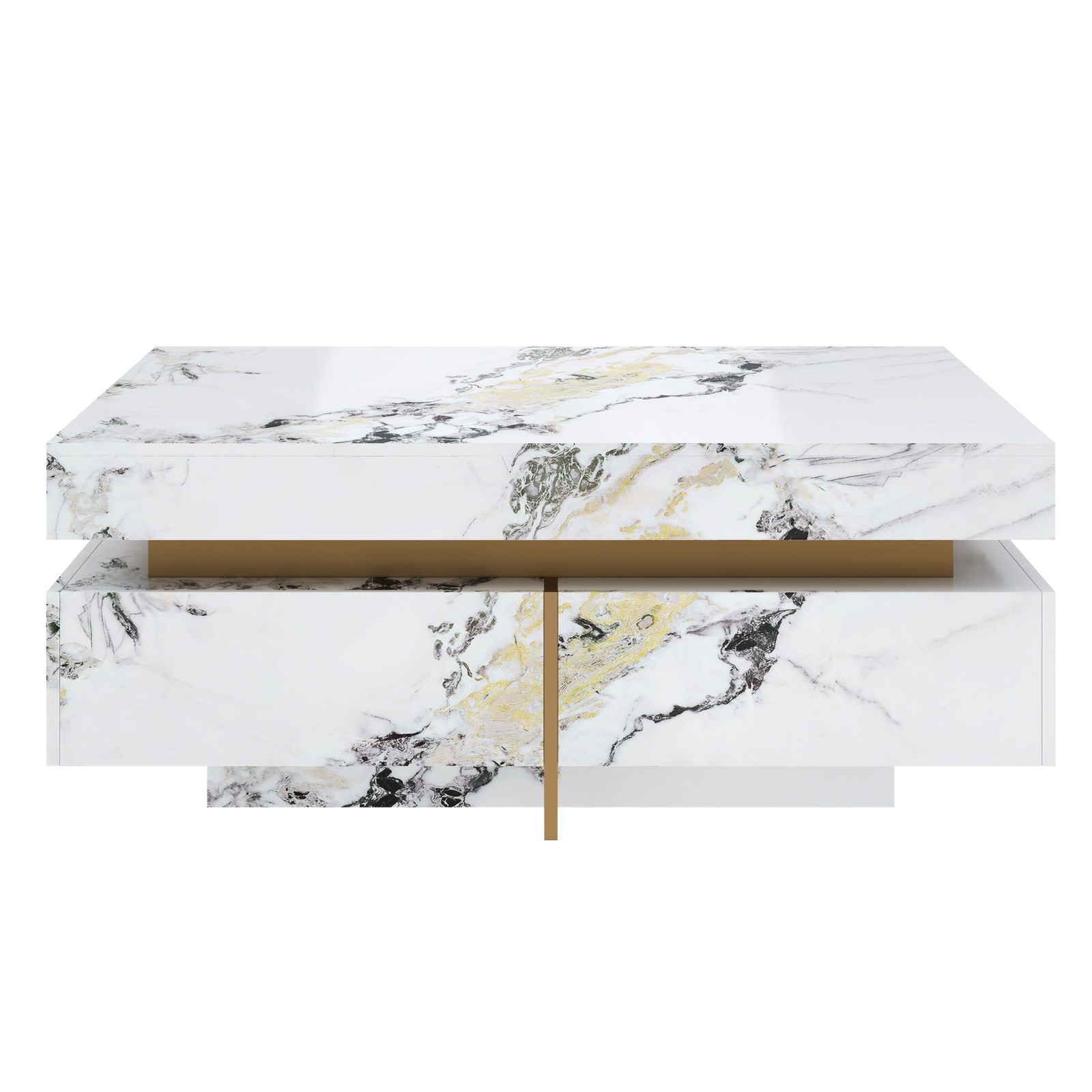 Modern White Square Marble Coffee Table with 4 Drawers, 43.3″