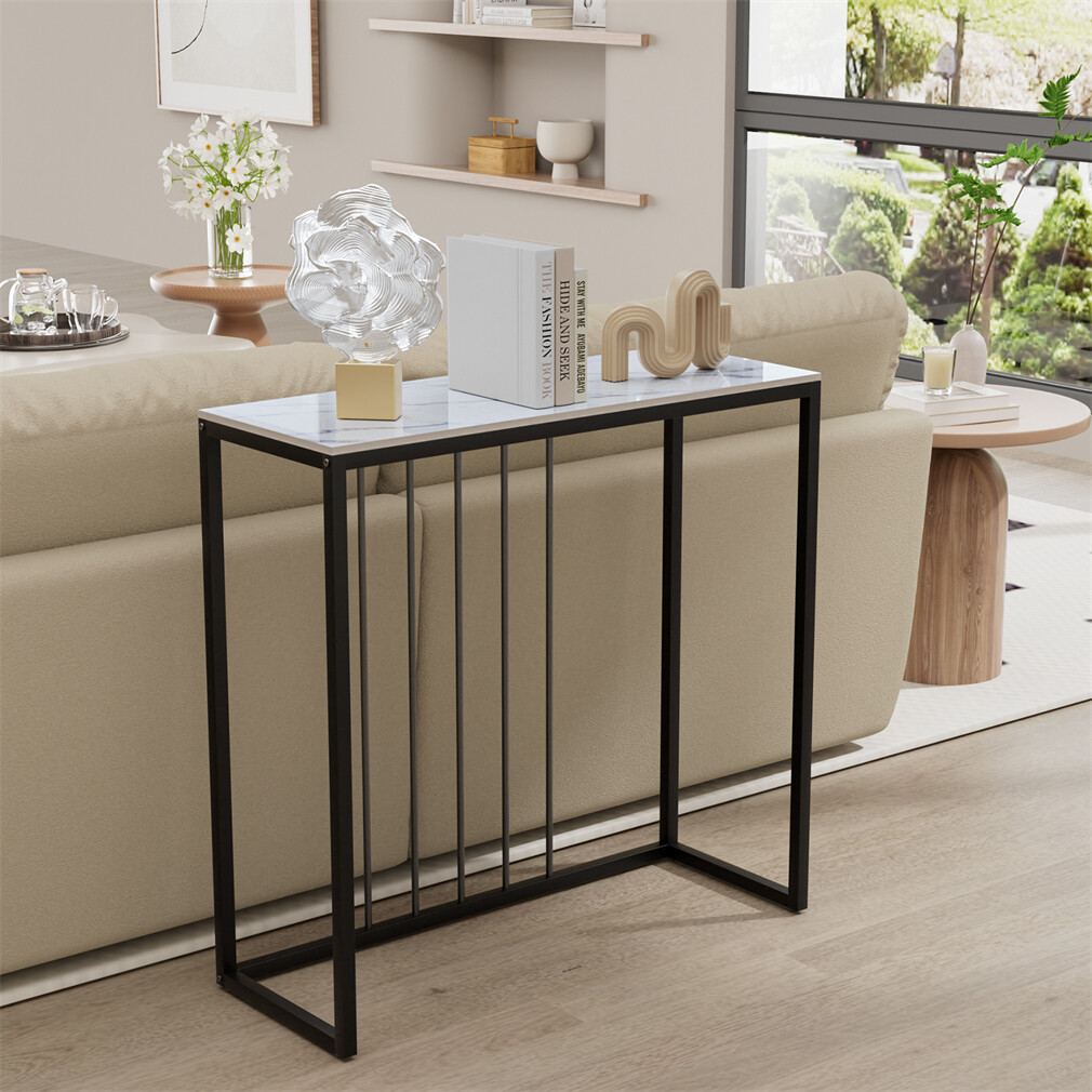 Stylish Console Table Glossy Sintered Stone Hallway Narrow Entryway Tables 80CM